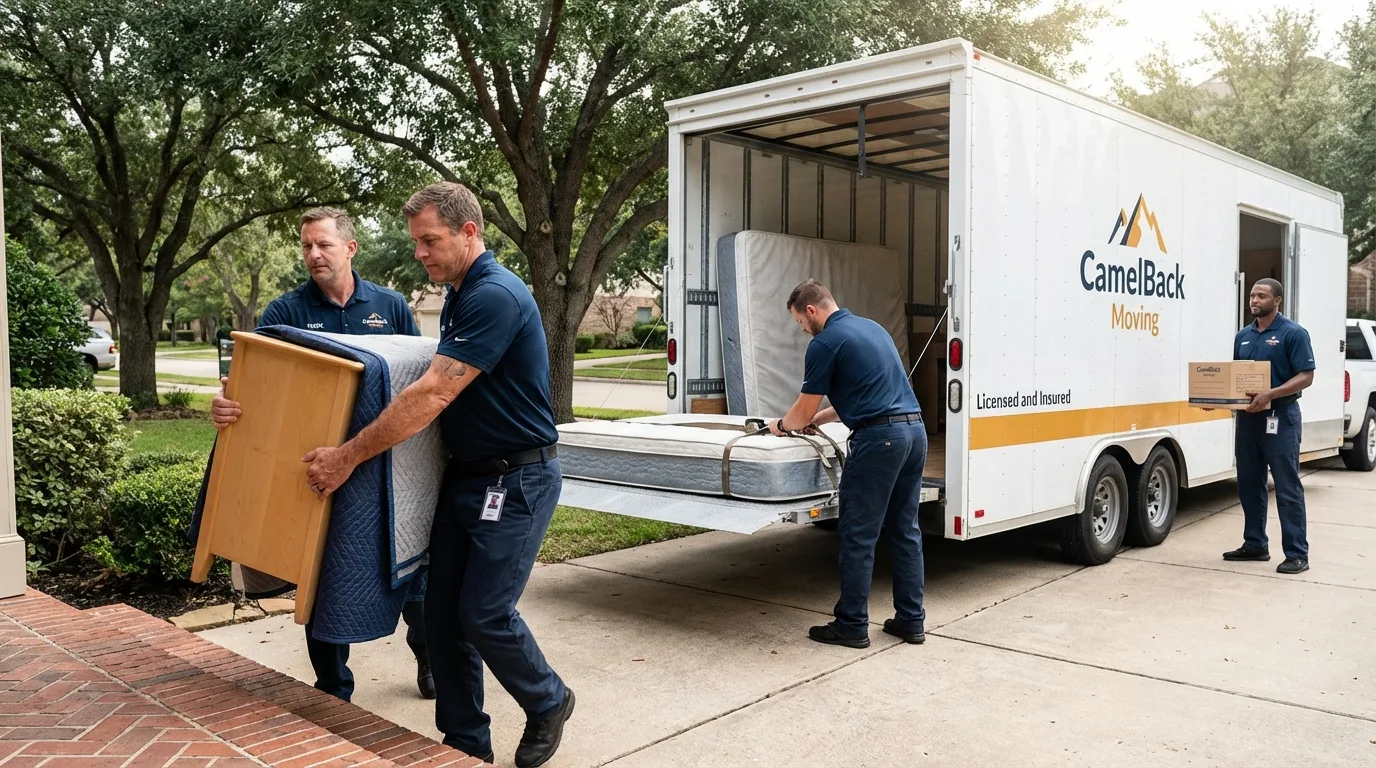 Crew loading residential truck for cross-state move from Olympia Fields, IL